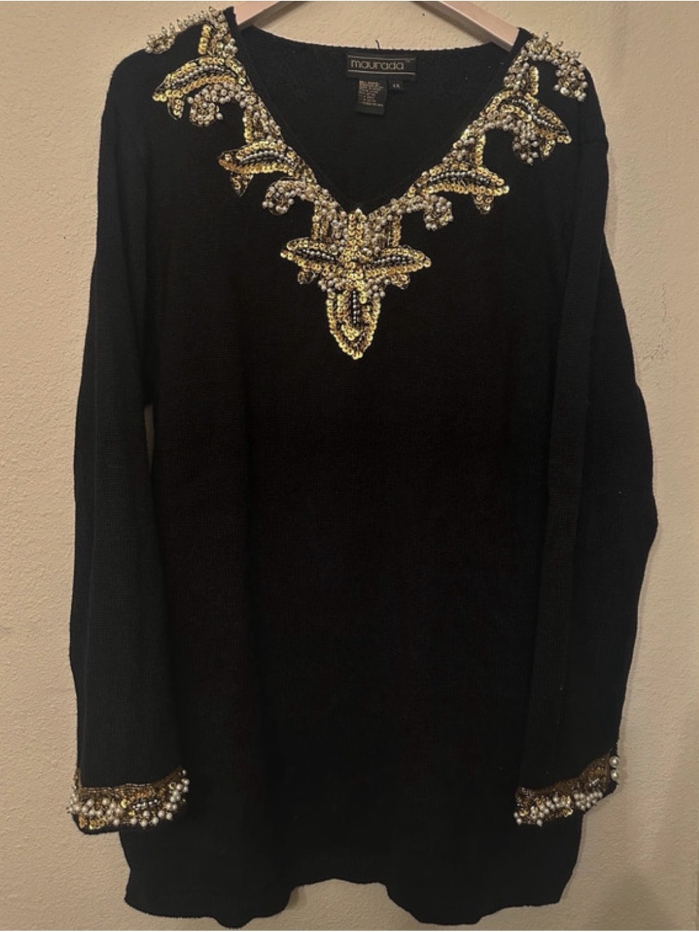 Maurada Black Embellished V-Neck Sweater